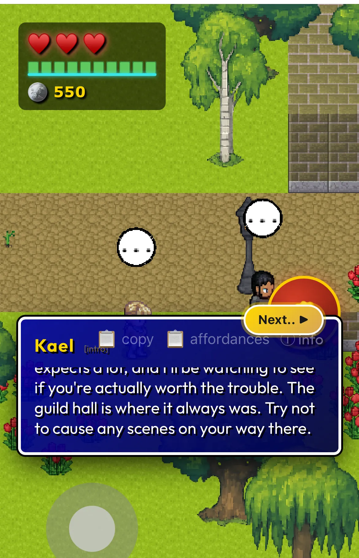 Stonelark: a guarded, conditional welcome from an NPC